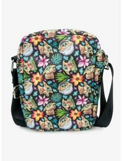 Boxlunch Star Wars The Mandalorian Baby Yoda Poses Floral Collage Cross Body Bag -Disney Mad Store 19621656 av2