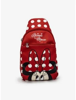 Boxlunch Disney Minnie Mouse Face Close Up With Polka Dots Crossbody Bag